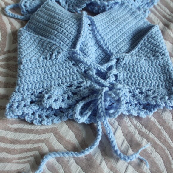 🧶Handmade Crochet Top | Blue Adjustable Crop Top - Picture 4 of 9